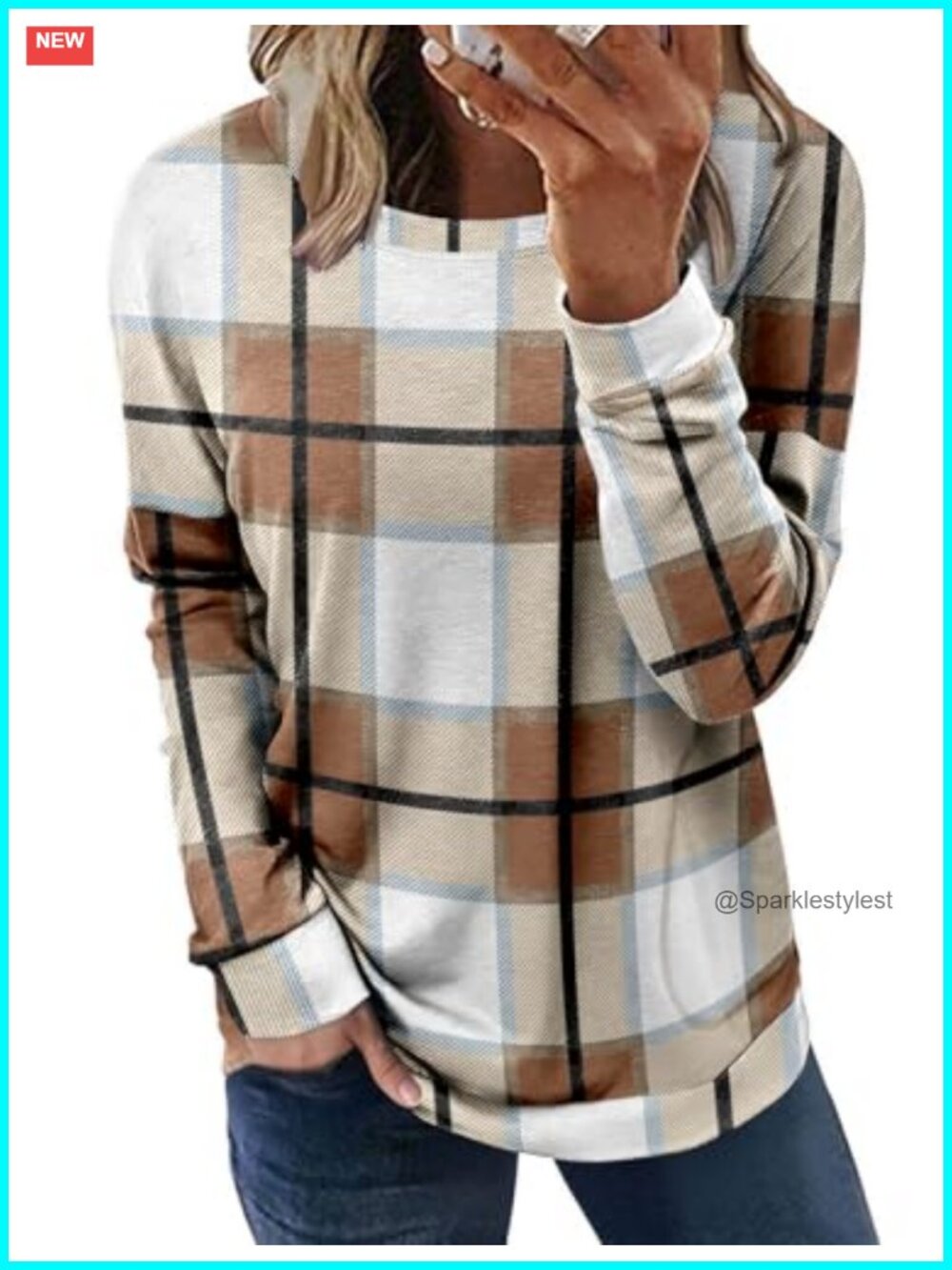 Long Sleeve Crewneck Sweatshirt Loose Tunic Top with Pockets